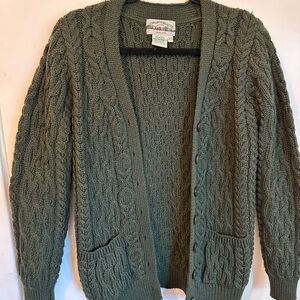 Aran Crafts Olive Cable Knit Cardigan saint Patricks day  IRISH KNIT